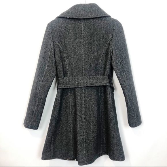 Anthropologie Soia & Kyo Grey Herringbone Wool Blend Belted Lined Coat Sz XL - Picture 3 of 10